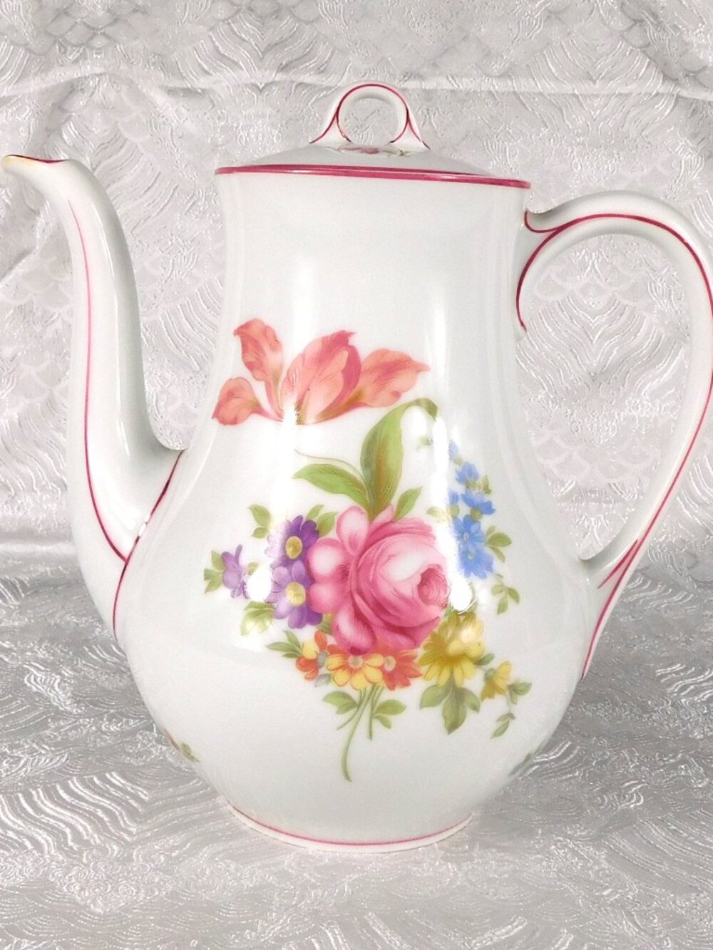 Hutschenreuther Coffee Pot with Floral Design and Pink Trim #  27500